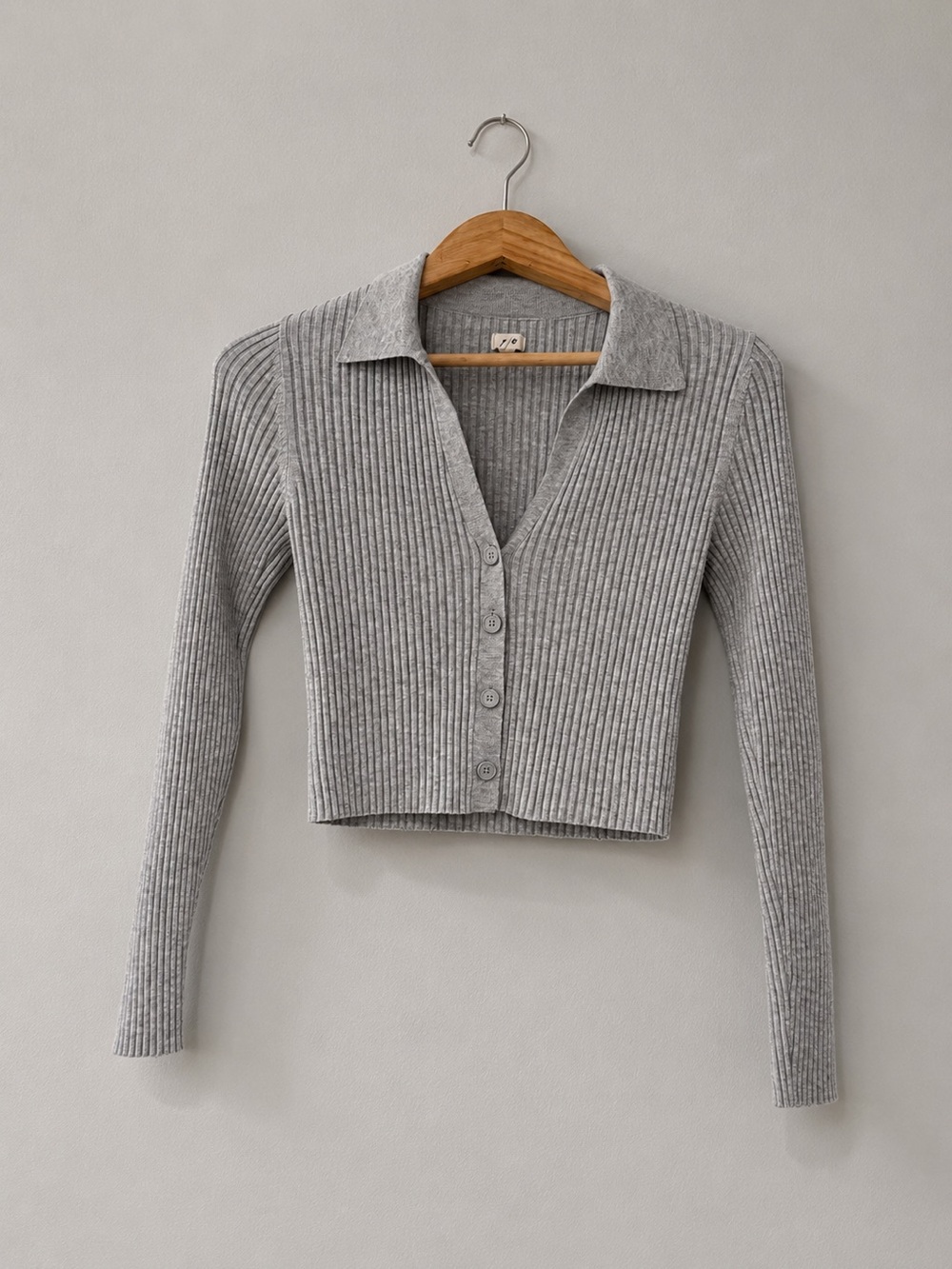 Aerie Ribbed Knit Cropped Cardigan Sweater Womens Small Petite Gray Button Front